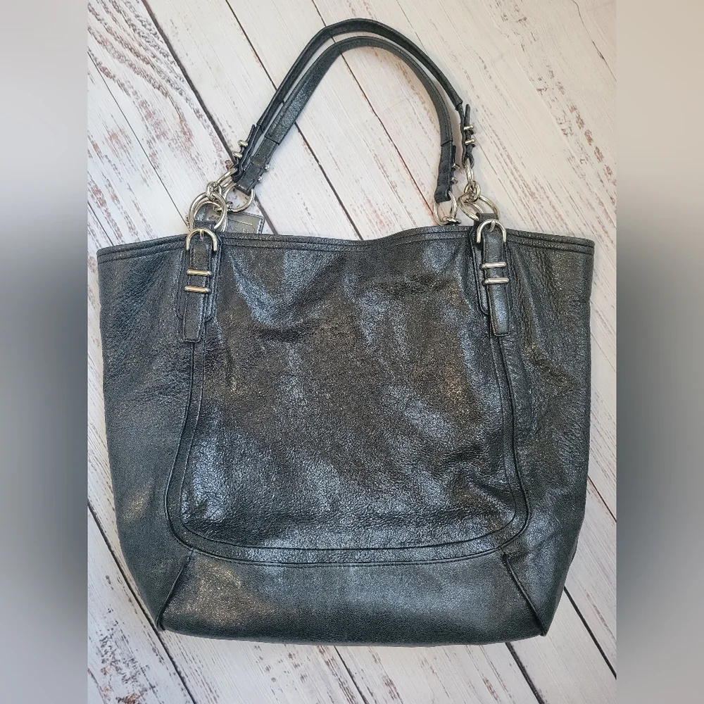 Coach Kristin Pinnacle Leather NS Tote Bag F19385 Black Shimmer Large Slouchy